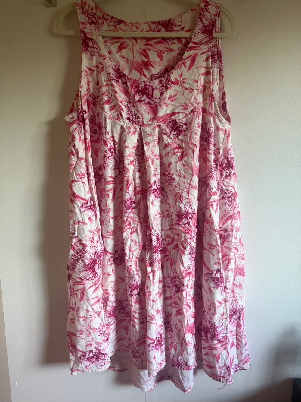 Pink White Floral Babydoll Midi Dress Sleeveless Cottagecore L XL